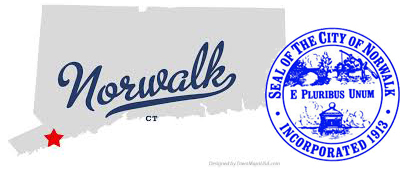 location of Norwalk in state of Connecticut with seal